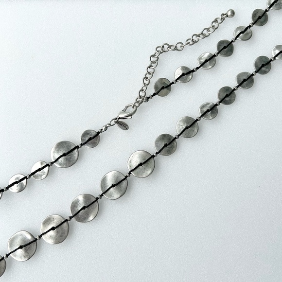 Vintage CHICO’S Graduated Silver Disc Long Necklace 40” on Cord - Picture 2 of 7